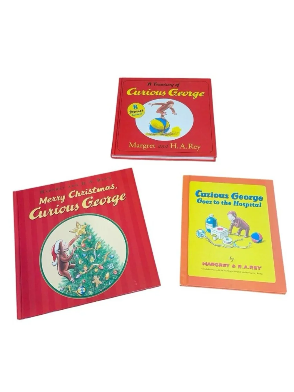 CURIOUS GEORGE Children's Hardcover Book Lot Treasury, Christmas & Hospital